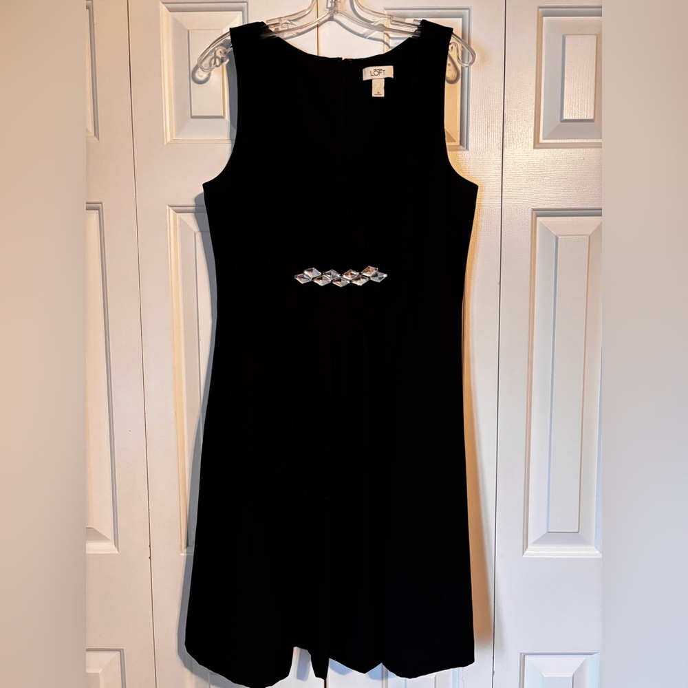 LOFT Black Midi Dress with Embellished Waist
